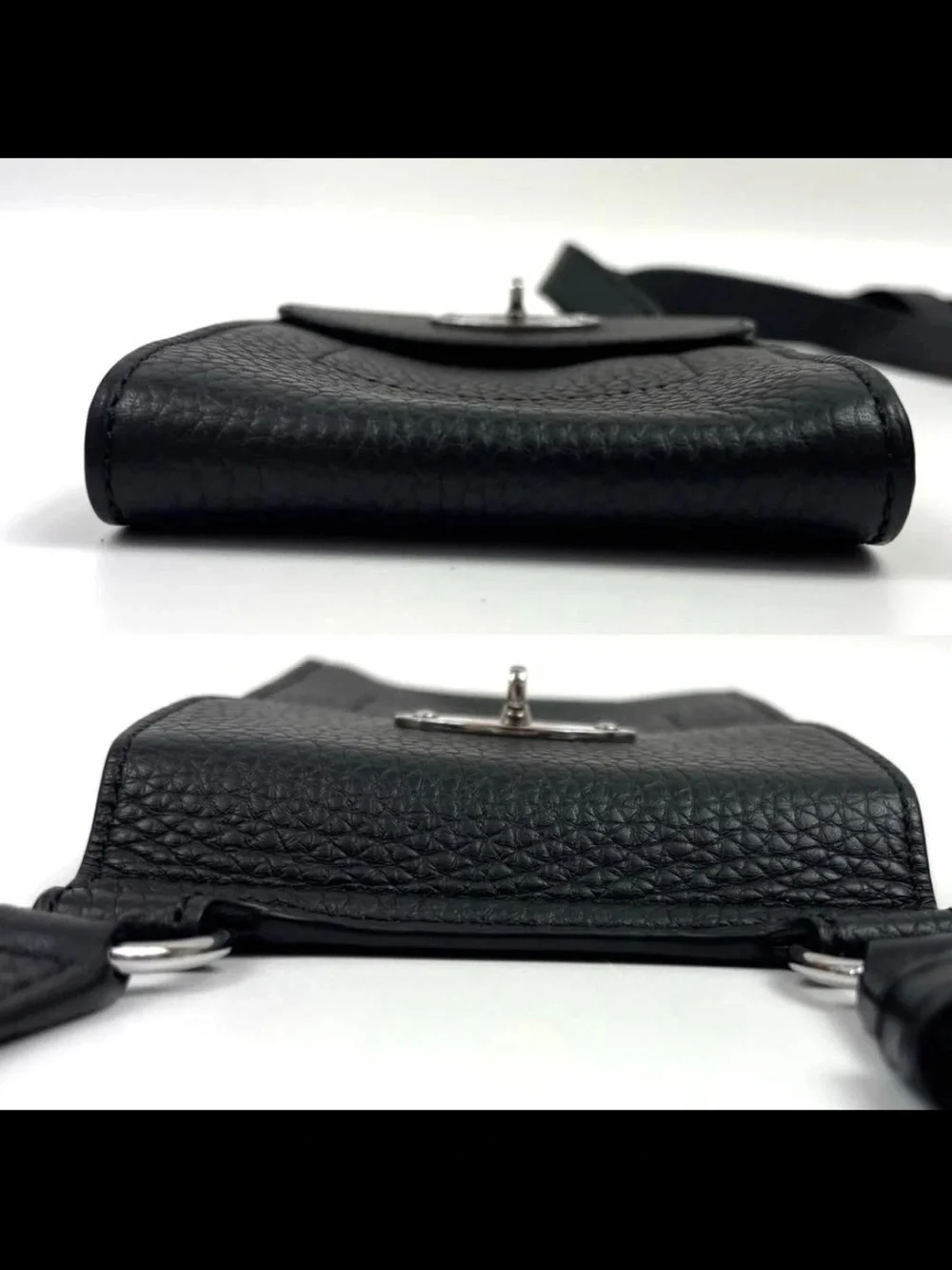 Mulberry Black Pebbled Leather Crossbody Phone Pouch with Silver Lock
